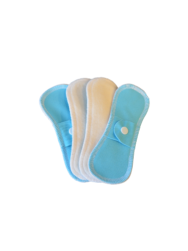 Lot 4 Mini protège slip lavable imperméable - Coton Bio - Turquoise