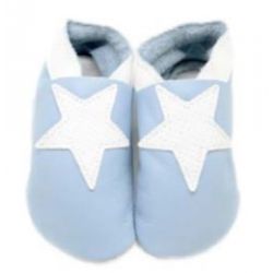 Bleu ciel étoile Blanche: chaussons en cuir souple
