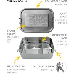 Lunch box YUMMY Retro game tout Inox étanche - 800ml