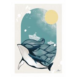 Affiche A4 Baleine et petit bateau- MoonChild Illustration