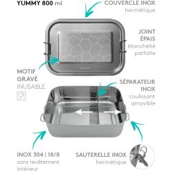 Lunch box YUMMY Carapace tout Inox étanche - 800ml