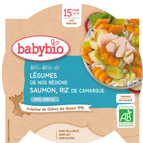 Méli-Mélo de Légumes Saumon et Riz de Camargue à l'Oseille dès 15 mois